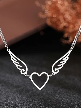 Winged Heart Silver Necklace - Elegant Women's Jewelry